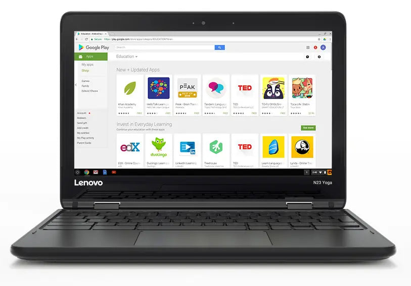 Lenovo Chromebook N23 Yoga 2 in 1 11.6inch HD Screen Intel Celeron Processor Chrome OS — Intel Celeron · 4GB / 32GB SSD