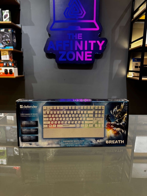Defender Breath RGB Gaming Keyboard | Rainbow Backlit Wired Keyboard with Wrist Rest