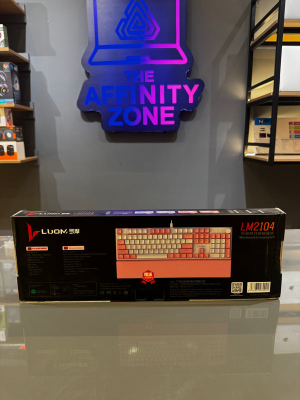 LUOM LM2104 Professional Wired Mechanical Keyboard | Full-Size 104-Key | RGB Backlit | Type-C | Pink & White